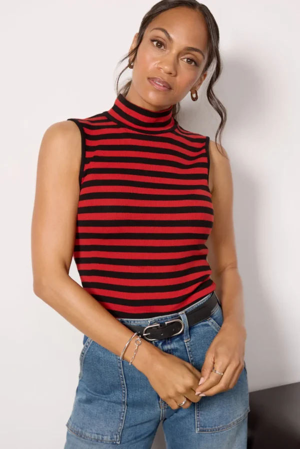 Essential Stripe Sleeveless Mock Neck