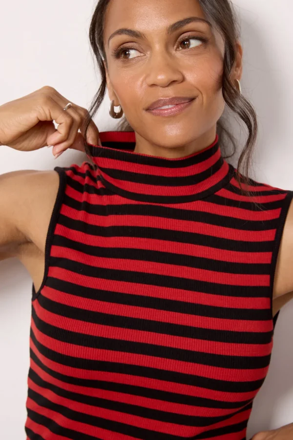 Essential Stripe Sleeveless Mock Neck