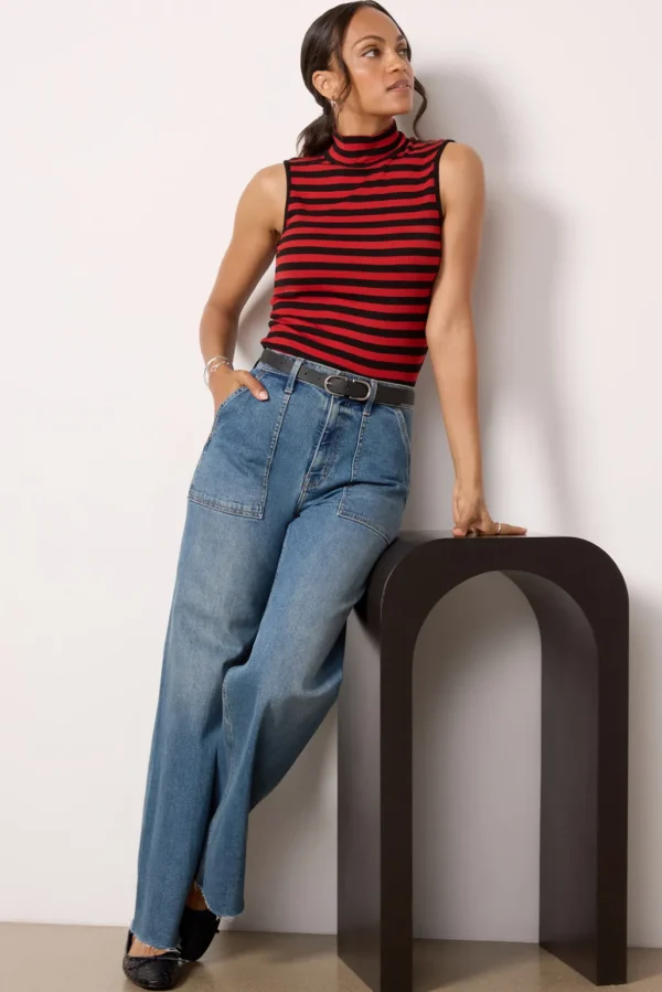 Essential Stripe Sleeveless Mock Neck