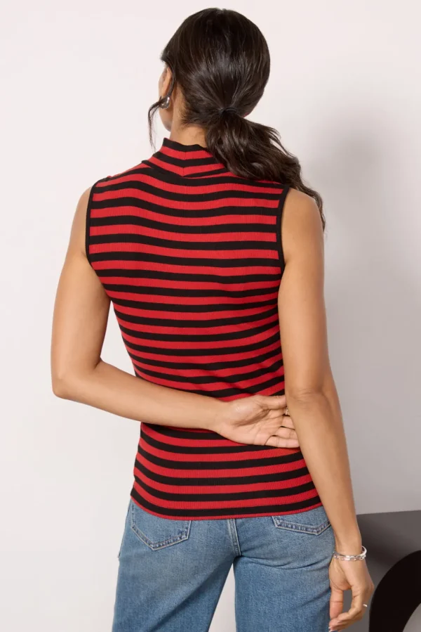 Essential Stripe Sleeveless Mock Neck