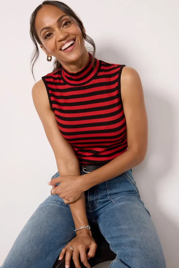 Essential Stripe Sleeveless Mock Neck