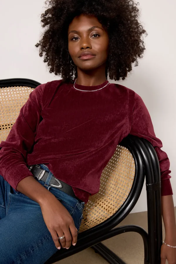 Holly Velour Pleated Pullover