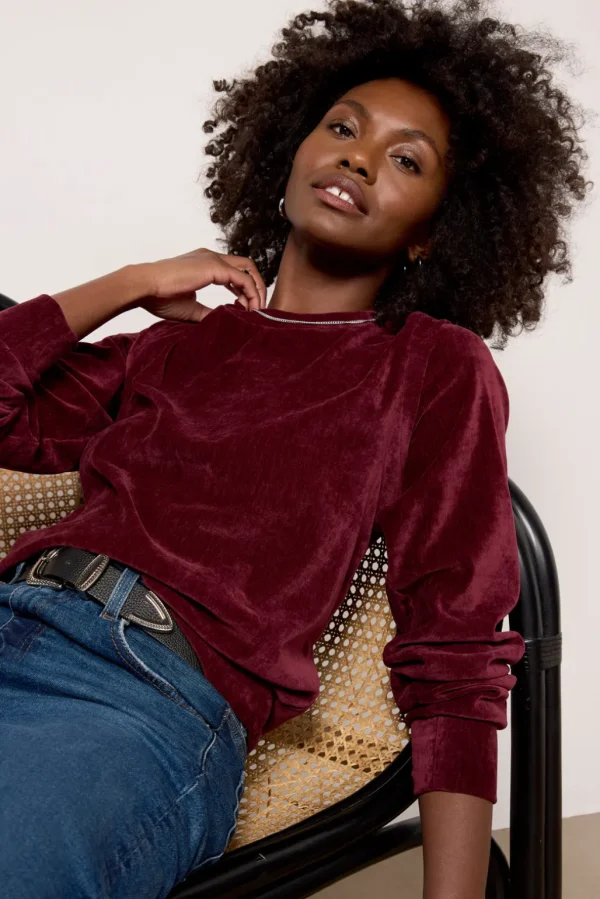Holly Velour Pleated Pullover