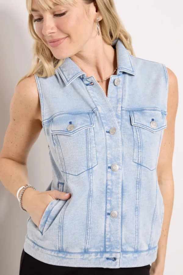 Knit Denim Moto Vest