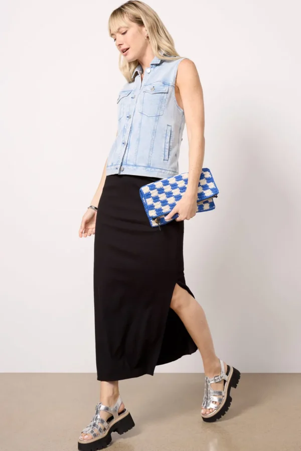 Knit Denim Moto Vest