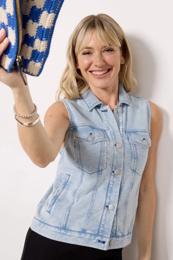 Knit Denim Moto Vest