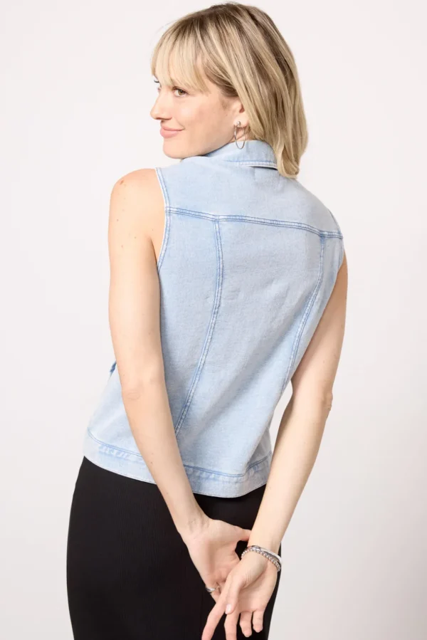 Knit Denim Moto Vest