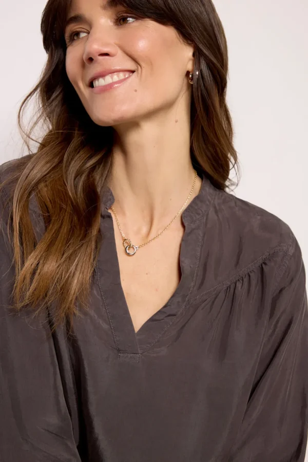 Long Sleeve Shirred Blouse