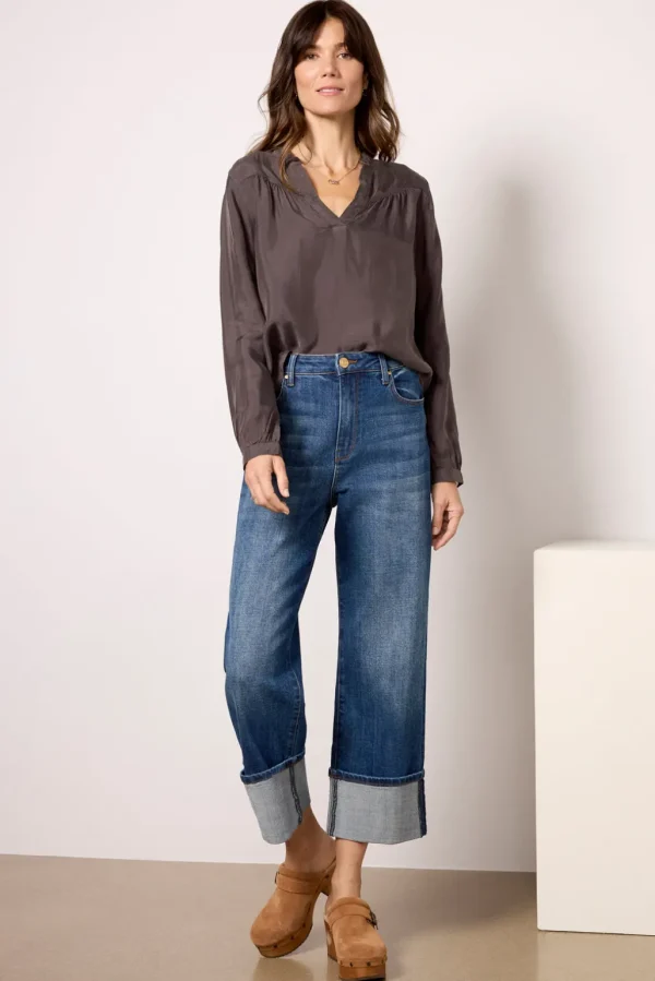 Long Sleeve Shirred Blouse