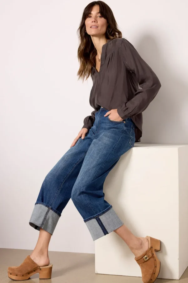 Long Sleeve Shirred Blouse