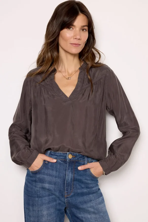 Long Sleeve Shirred Blouse