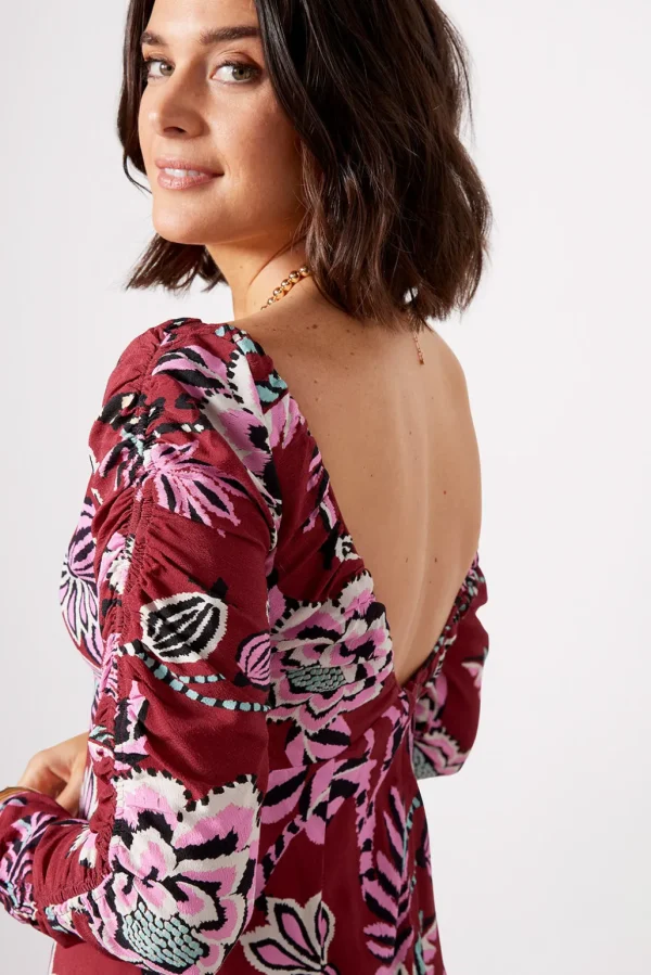 Pineapple Inspiration Burgundy V Neckline Maxi Dress