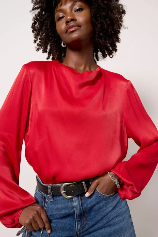 Satin Drape Neck Blouse