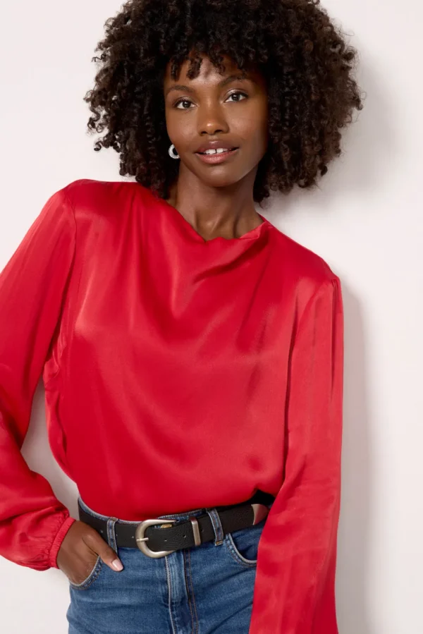Satin Drape Neck Blouse