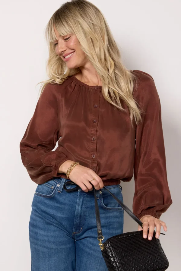Shirred Button Front Blouse