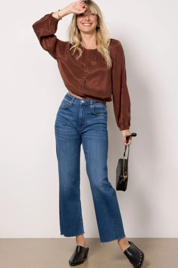 Shirred Button Front Blouse
