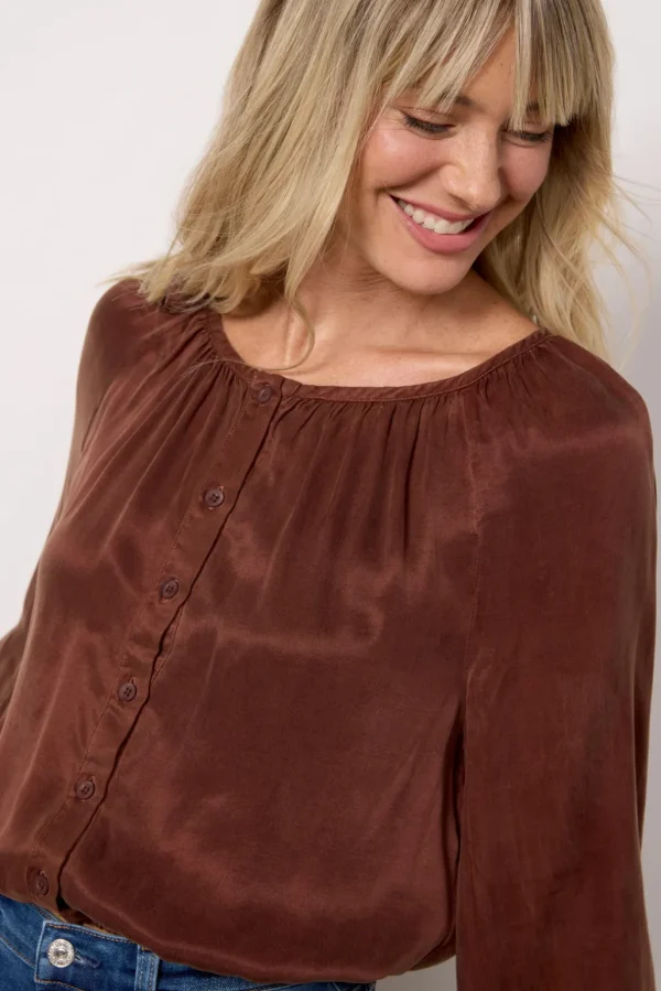Shirred Button Front Blouse